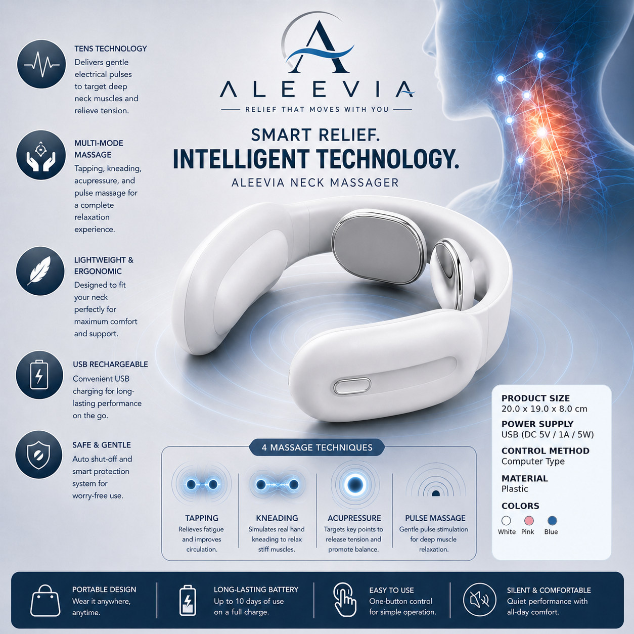 ALEEVIA Intelligent Neck Massager — EMS + Heat Relief